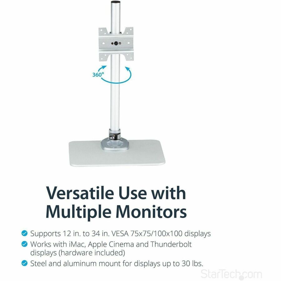 StarTech.com Single Monitor Stand - Adjustable - Steel - Silver