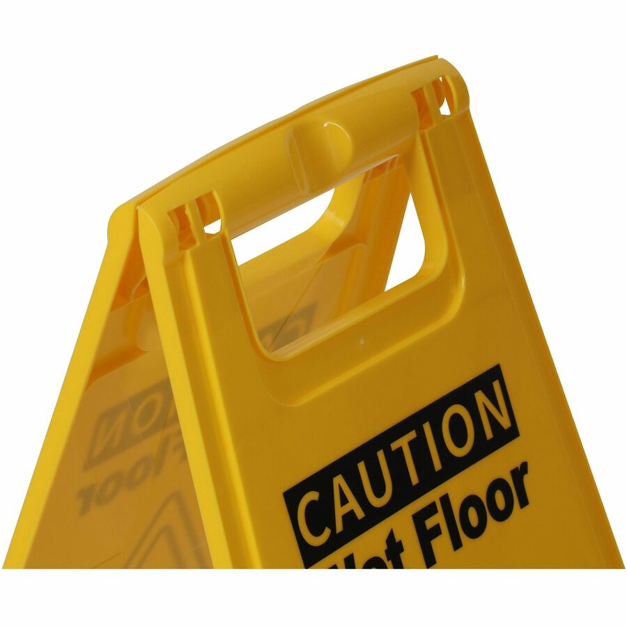 Genuine Joe Universal Graphic Wet Floor Sign - English, Spanish - Print/Message "Wet Floor" - Foldable - Yellow - 1 Each