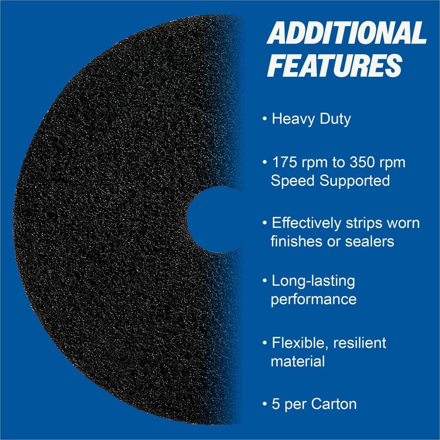 Genuine Joe Black Floor Stripping Pad - 13" Diameter x 1" Thickness - Stripping - 175 rpm to 350 rpm Speed Supported - Resilient, Heavy Duty, Flexible, Long Lasting - Fiber - Black - 5 / Carton