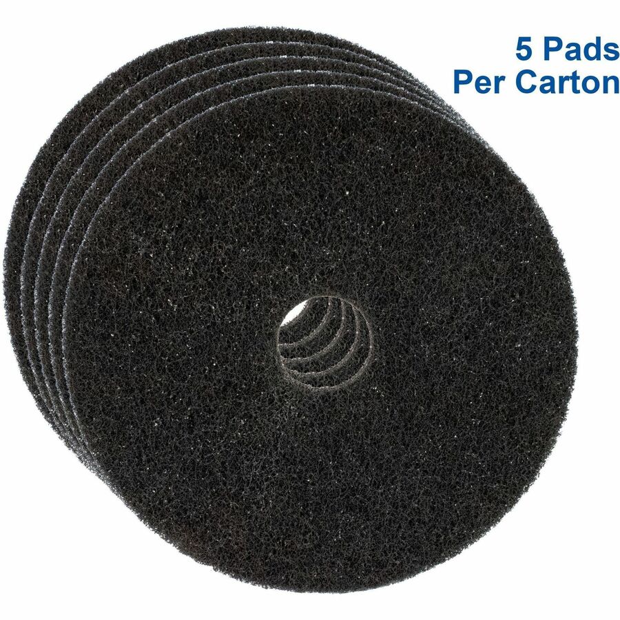 Genuine Joe Black Floor Stripping Pad - 17" Diameter x 1" Thickness - Stripping, Floor - 175 rpm to 350 rpm Speed Supported - Resilient, Heavy Duty, Flexible, Dirt Remover, Long Lasting, Abrasive, Rotate - Fiber, Resin - Black - 5 / Carton