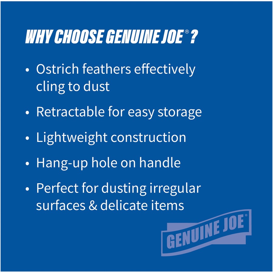 Genuine Joe Retractable Feather Duster - Plastic Handle - Brown - 1 Each