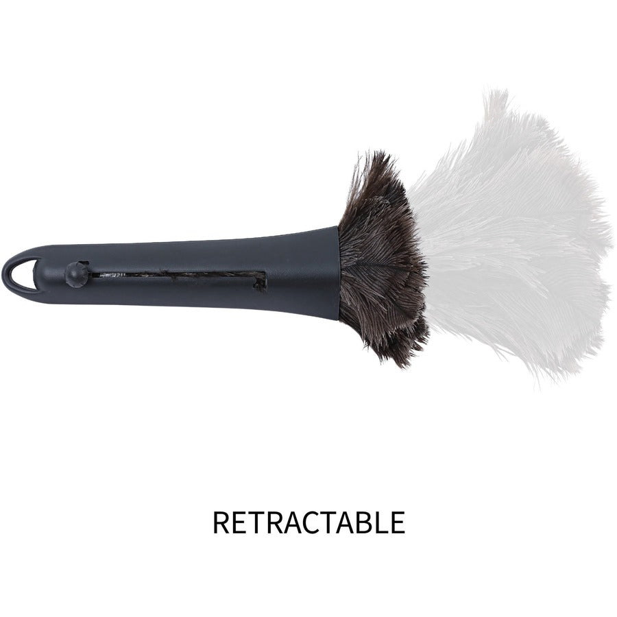 Genuine Joe Retractable Feather Duster - Plastic Handle - Brown - 1 Each
