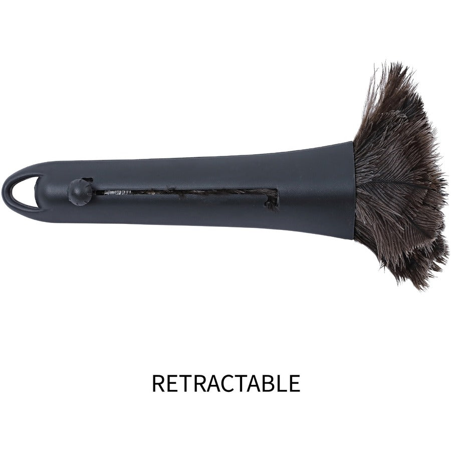Genuine Joe Retractable Feather Duster - Plastic Handle - Brown - 1 Each