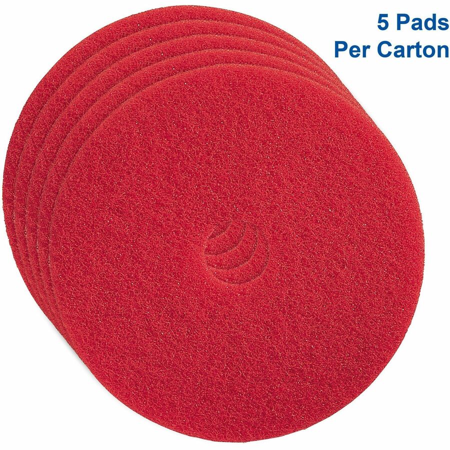 Genuine Joe Red Buffing Floor Pad - 20" Diameter x 1" Thickness - Buffing, Scrubbing, Floor - 175 rpm to 350 rpm Speed Supported - Flexible, Resilient, Rotate, Dirt Remover - Fiber - Red - 5 / Carton