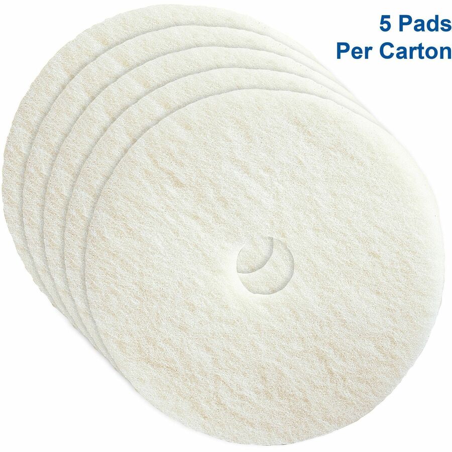 Genuine Joe Polishing Floor Pad - 20" Diameter x 1" Thickness - Polishing, Floor - 175 rpm to 350 rpm Speed Supported - Resilient, Flexible, Dirt Remover, Soft, Non-abrasive, Long Lasting - Fiber, Resin - White - 5 / Carton