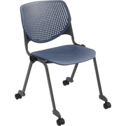 KFI 2300 Series Stack Chair, Navy Polypropylene Seat & Back, Silver Powder-Coated Tubular Steel Frame, Four-Leg Base with Casters, 1 Each