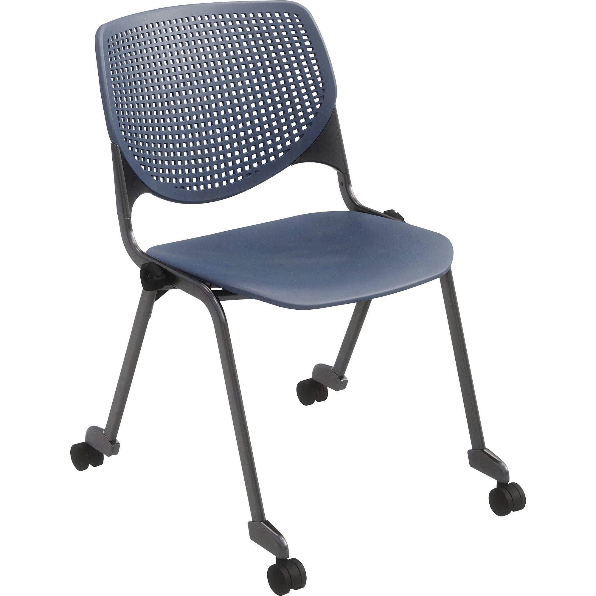 KFI 2300 Series Stack Chair, Navy Polypropylene Seat & Back, Silver Powder-Coated Tubular Steel Frame, Four-Leg Base with Casters, 1 Each