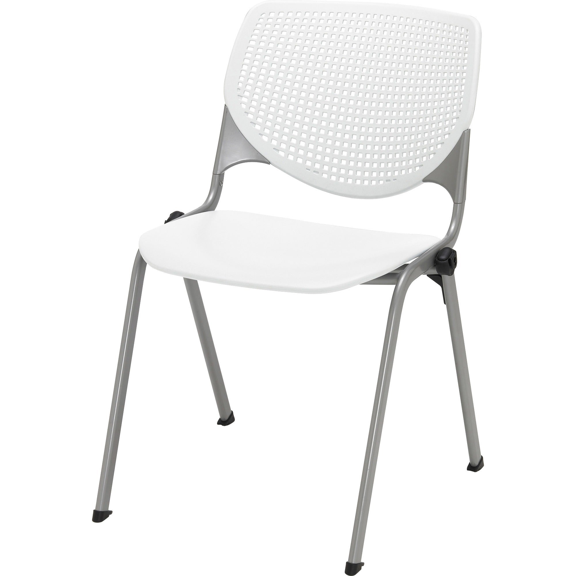 KFI 2300 Series Stack Chair, White Polypropylene Seat and Back, Silver Powder Coated Tubular Steel Frame, Four-Legged Base, 1 Each