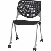 KFI 2300 Series Stack Chair, Black Polypropylene Seat and Back, Silver Powder-Coated Tubular Steel Frame, Four-Legged Base with Casters, 1 Each