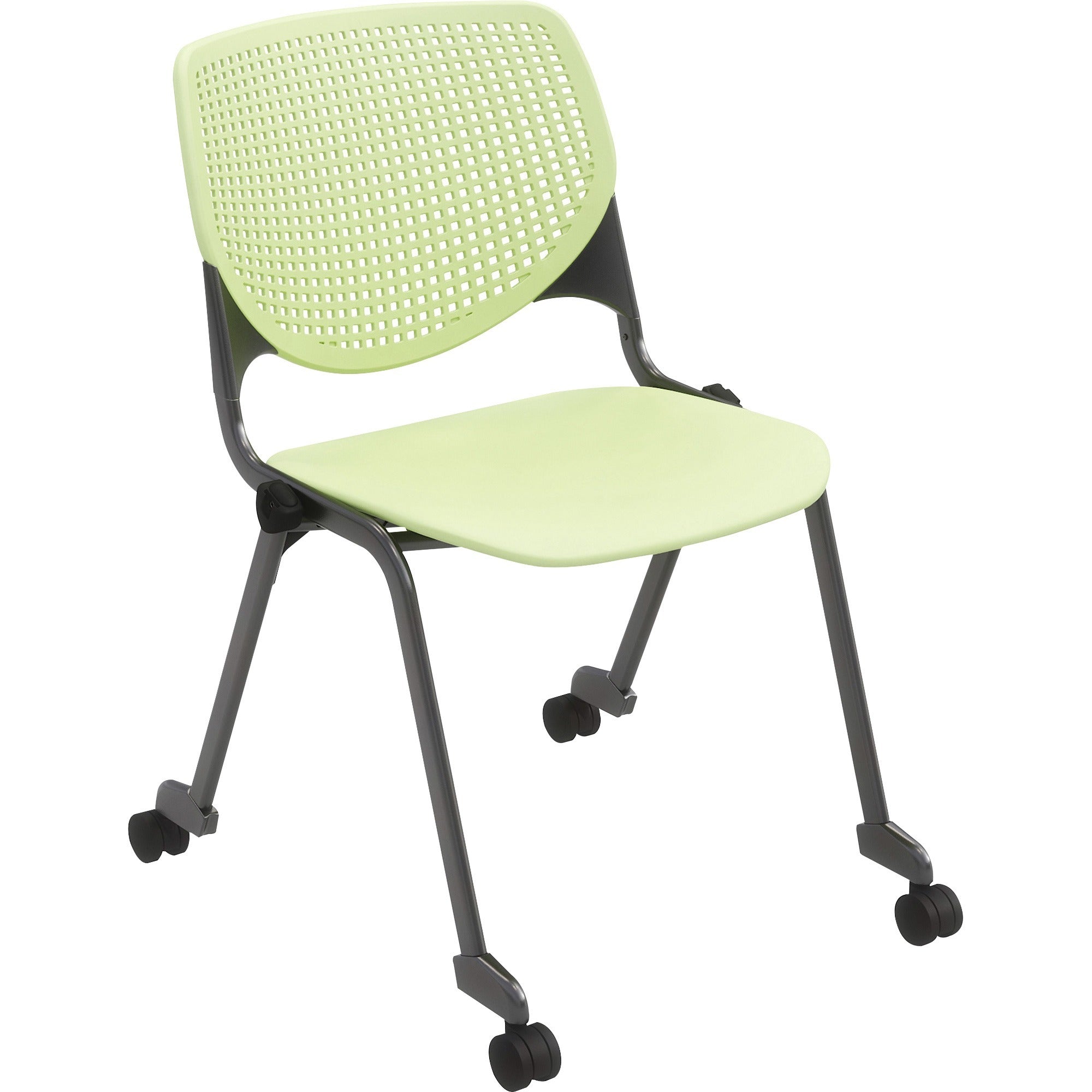 KFI 2300 Series Stack Chair, Lime Green Polypropylene Seat and Back, Silver Powder Coated Tubular Steel Frame, Four-Legged Base with Casters, 1 Each