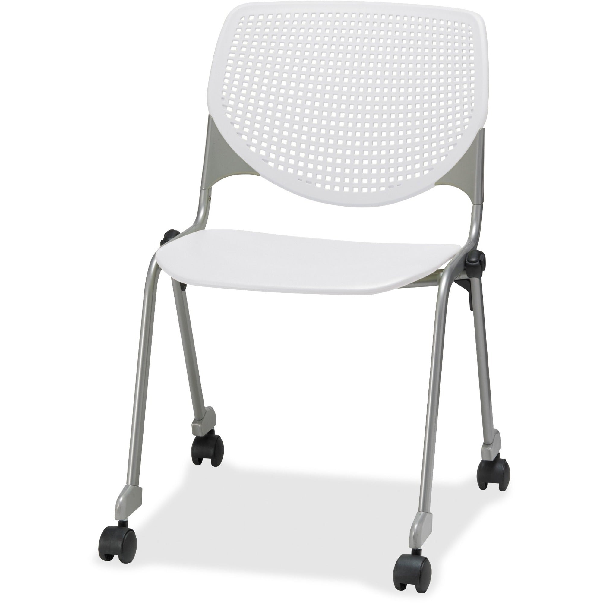 KFI 2300 Series Stack Chair, White Polypropylene Seat and Back, Silver Powder Coated Tubular Steel Frame, Four-Legged Base, 1 Each