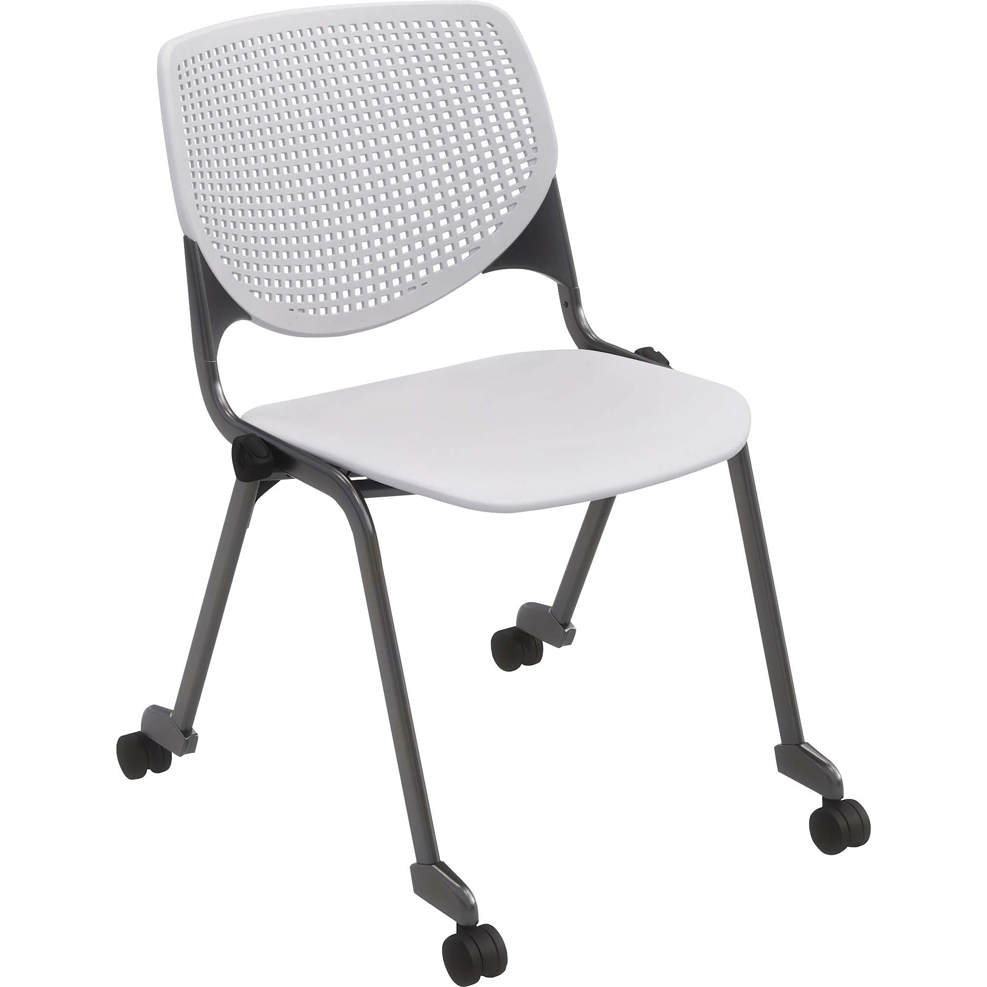 KFI 2300 Series Stack Chair, Light Gray Polypropylene Seat & Back, Silver Powder Coated Tubular Steel Frame, Four-Legged Base with Casters, 1 Each