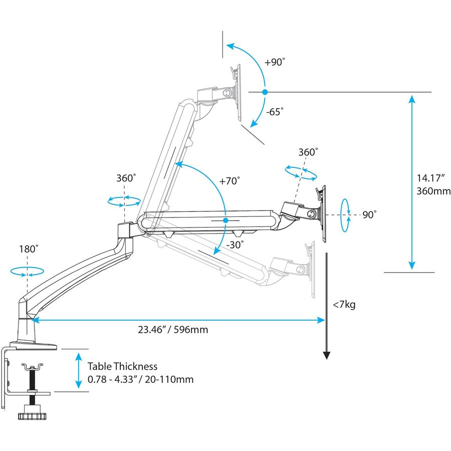StarTech.com ARMSLIM Mounting Arm for Monitor, Flat Panel Display, Curved Screen Display - Black - TAA Compliant