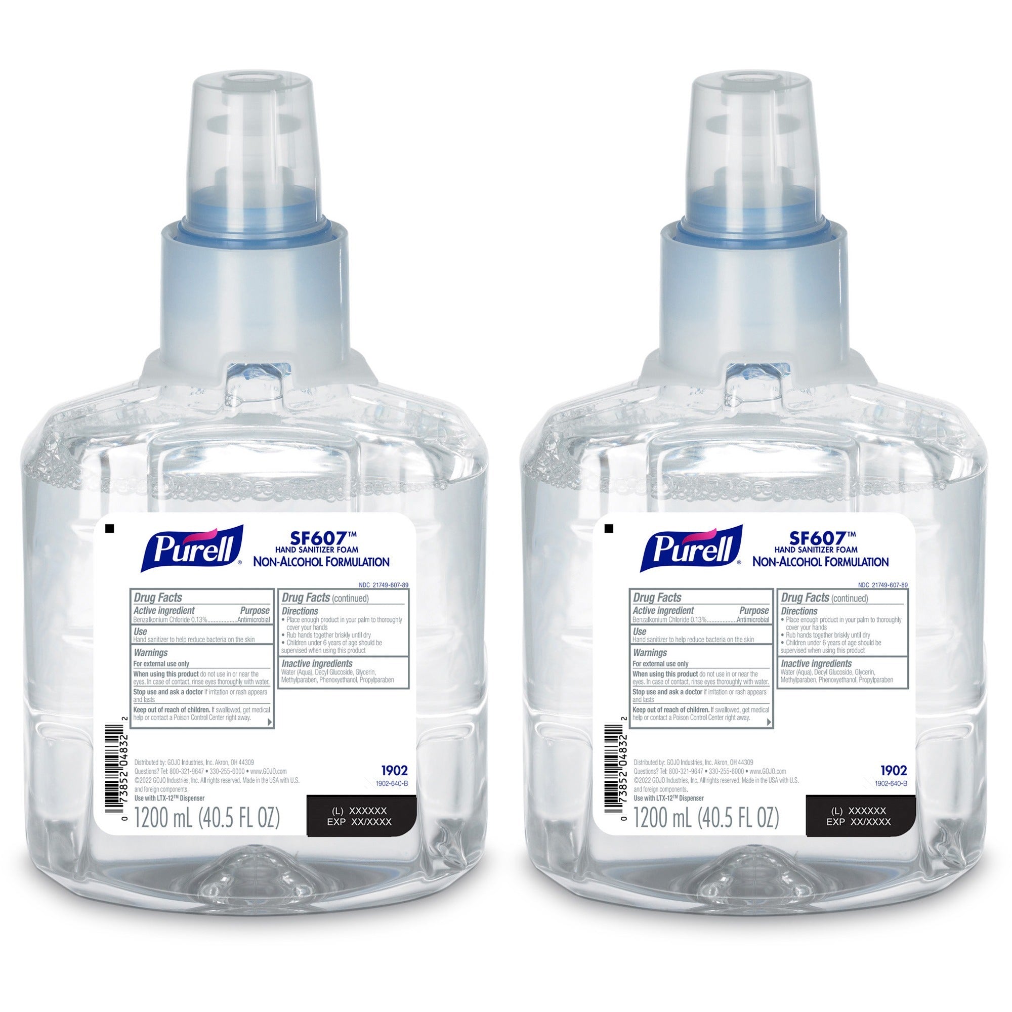 PURELL Hand Sanitizer Foam Refill, Fragrance-Free, 1.27 Quart Pump Bottle, Alcohol-Free, Anti-Irritant, Dye-Free, Recyclable, Lockable, Clear, 2/Carton