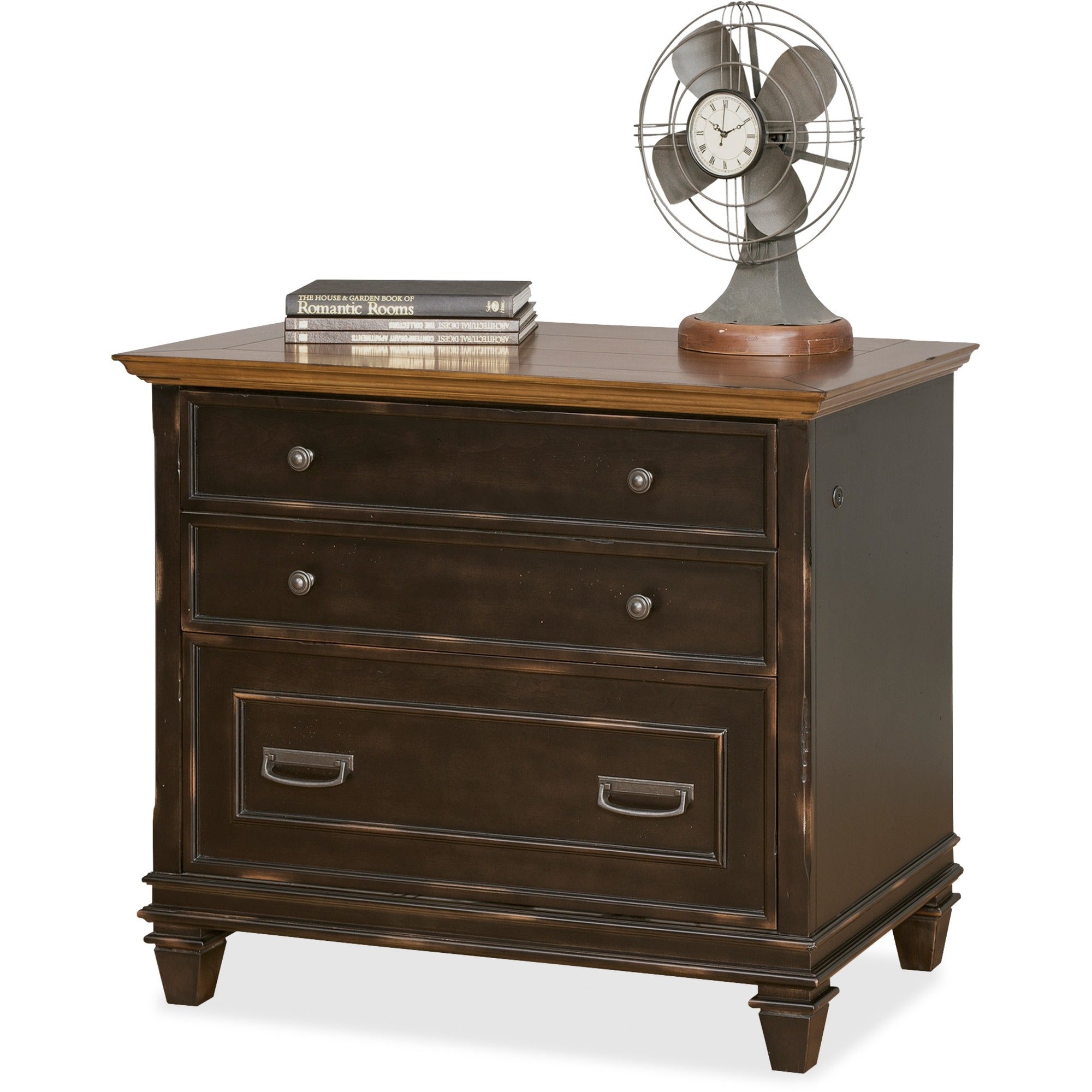 Martin Hartford Lateral File, 2 Drawers, Wood Veneer, Vintage Black Finish, Lockable Drawers, Ball Bearing Glide, 31" H x 36" W x 21" D, 1 Each