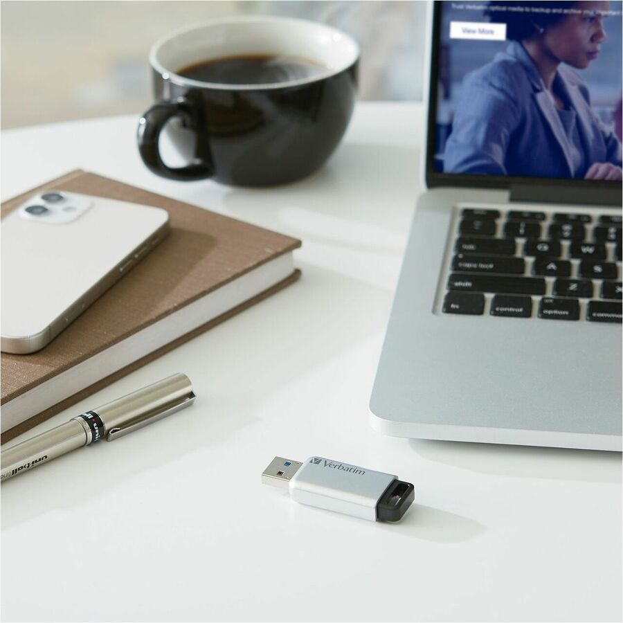 Verbatim Store 'n' Go Secure Pro USB 3.0 Drive - 64 GB - USB 3.0 - Silver - 256-bit AES - Lifetime Warranty - 1 Each - TAA Compliant