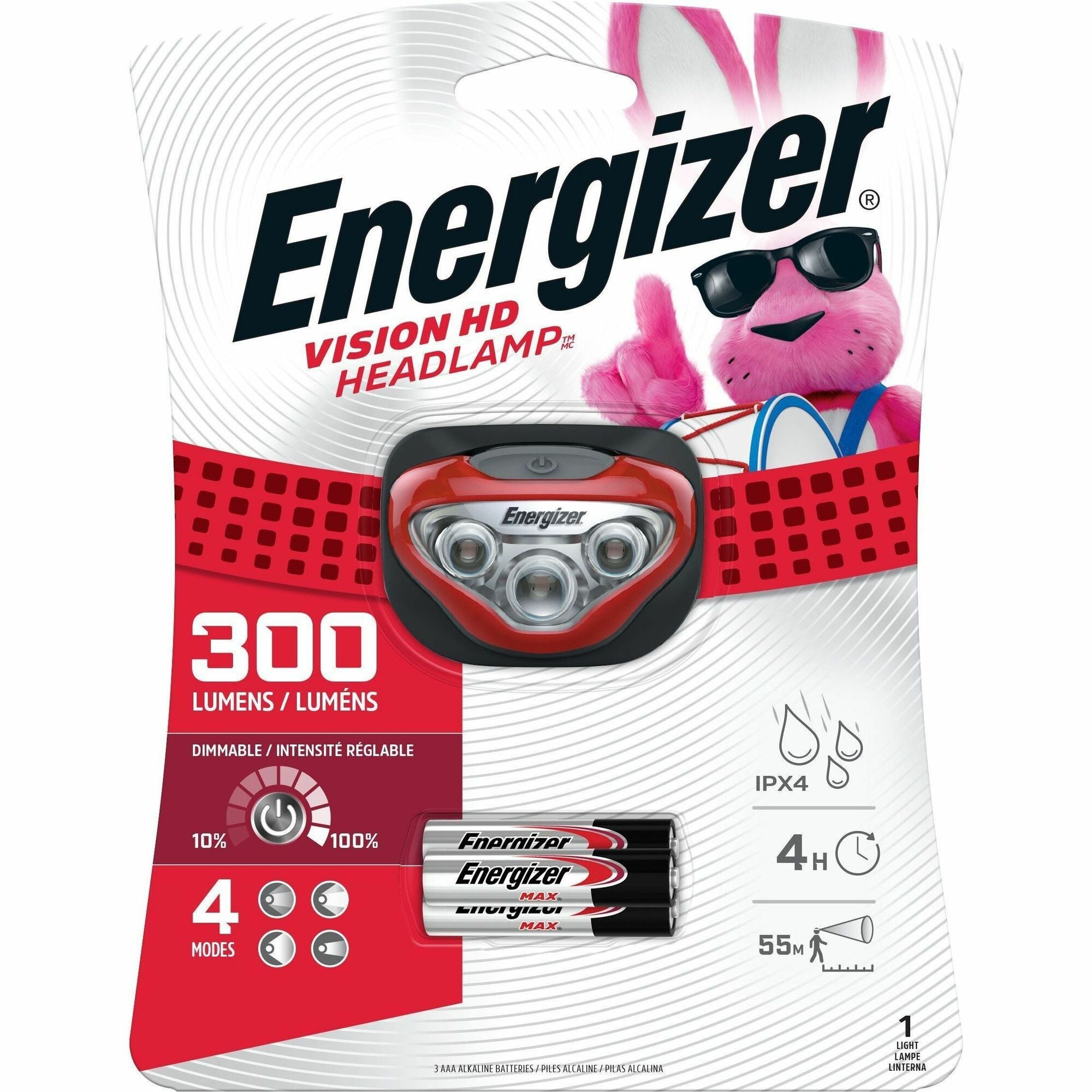 Energizer Vision HD LED Headlamp - LED - 300 lm Lumen - 3 x AAA - Red - 1 Pack