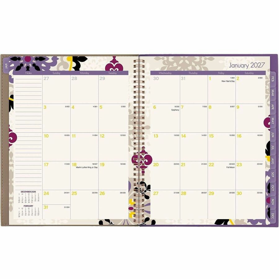 Cambridge Vienna Planner, Small, Weekly/Monthly, 12 Months (Jan-Dec 2026), 8.5" x 11", Wire Bound, Multicolor (Brown, Purple, Yellow), Poly Cover, Tabbed, 1 Each