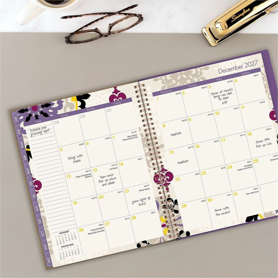 Cambridge Vienna Planner, Small, Weekly/Monthly, 12 Months (Jan-Dec 2026), 8.5" x 11", Wire Bound, Multicolor (Brown, Purple, Yellow), Poly Cover, Tabbed, 1 Each