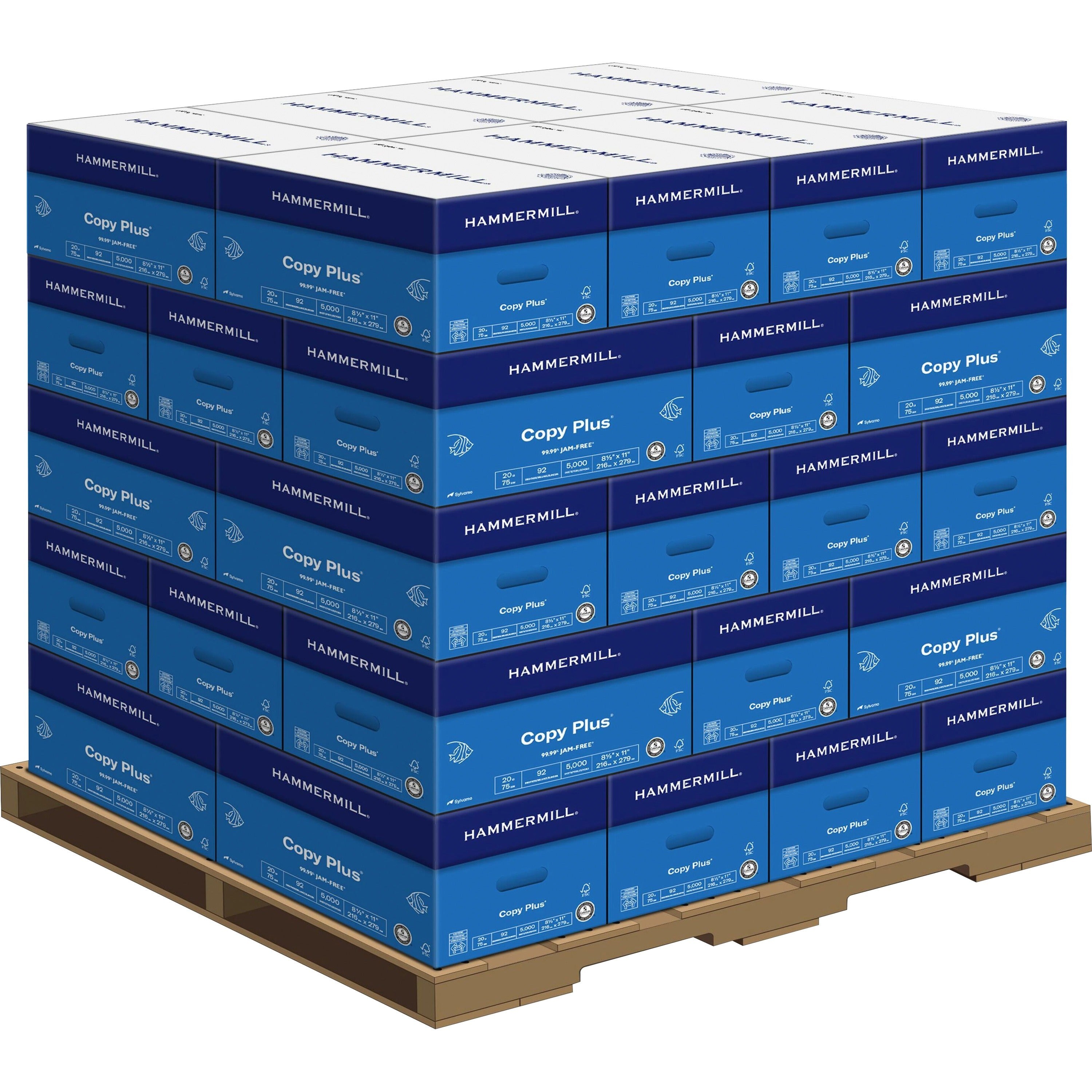 Hammermill Copy Plus Paper - White - 92 Brightness - Letter - 8 1/2" x 11" - 20 lb Basis Weight - Acid-free, Quick Drying - White - 500 Sheets per Ream - 500 Sheets/Ream - 40 / Pallet