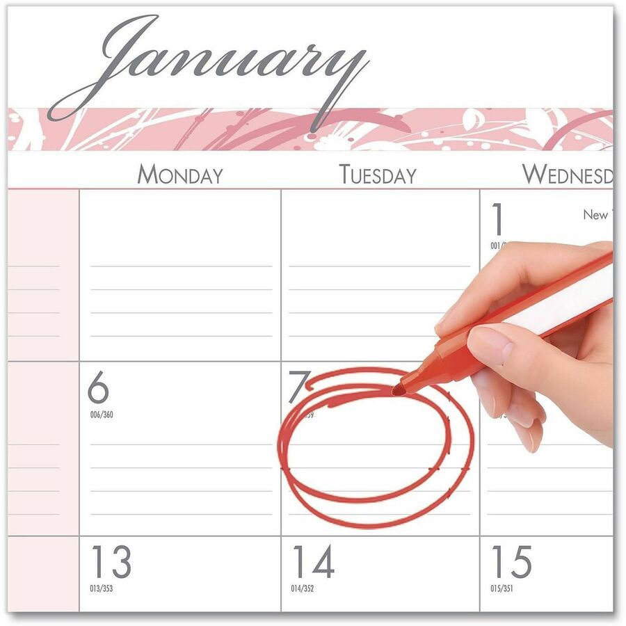 Julian Dates - Daily, Monthly - 12 Month - January 2026 to December 2026 - 1 Month Single Page Layout - 2.38" x 2.50" Block - Desk Pad - Pink, Gray - 17" Height x 22" Width - Reinforced Corner, Reference Calendar, Notes Area - 1 Each