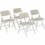 NPS® 300 Series Deluxe All-Steel Triple Brace Double Hinge Folding Chair, Pack of 4, Surface Color: Grey, Frame Color: Grey