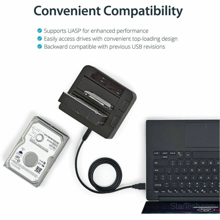 StarTech.com Drive Dock SATA/600 - USB 3.1 Type B Host Interface - UASP Support External - Black - 2 x HDD Supported - 2 x SSD Supported - 2 x Total Bay - 2 x 2.5"/3.5" Bay - Plastic