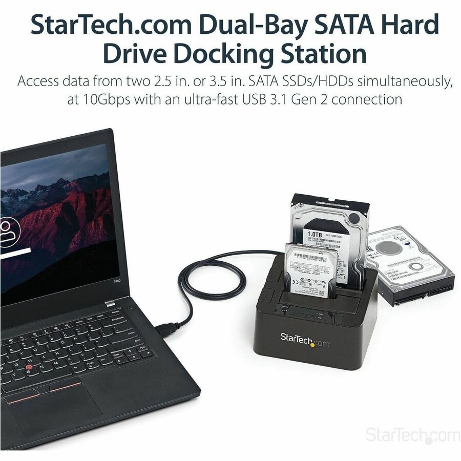 StarTech.com Drive Dock SATA/600 - USB 3.1 Type B Host Interface - UASP Support External - Black - 2 x HDD Supported - 2 x SSD Supported - 2 x Total Bay - 2 x 2.5"/3.5" Bay - Plastic