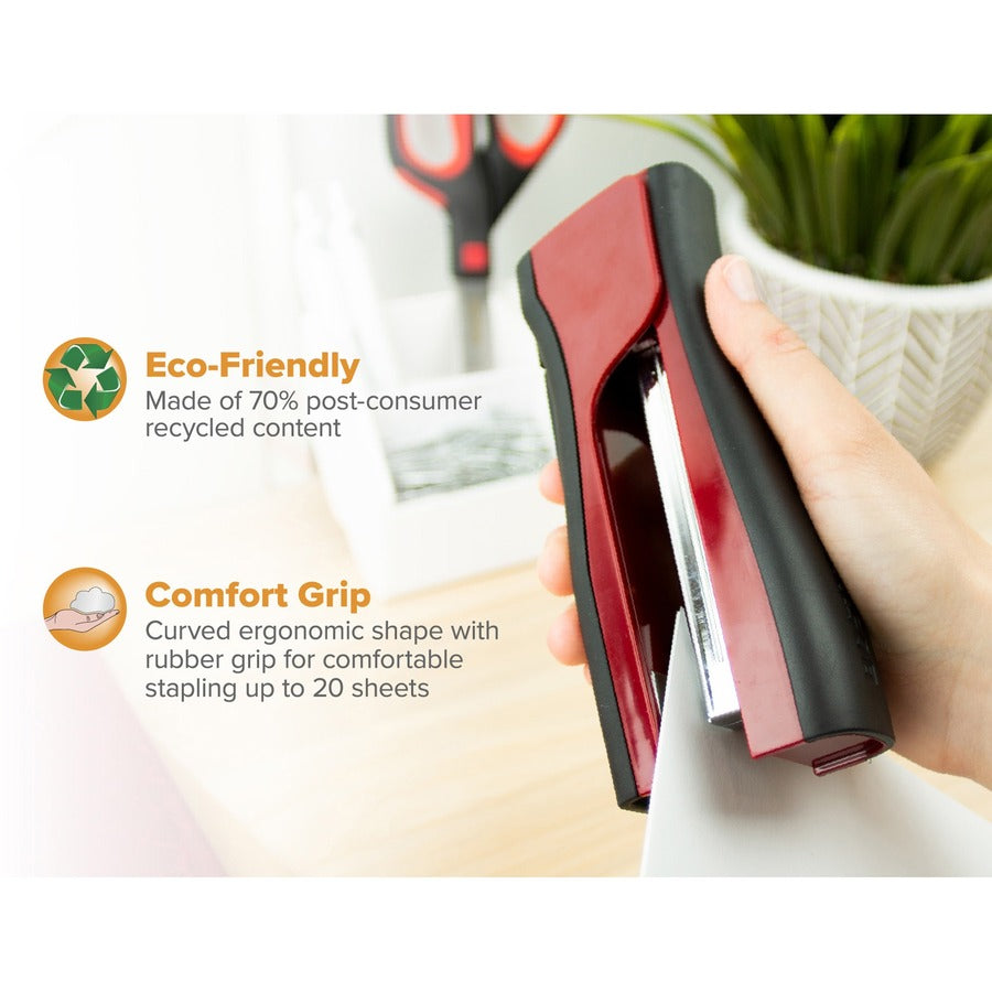 Staples Upto 20 Sheet of 20lb Paper - Holds Upto 210 Staple - Full Strip - Staple Size: 0.25" - Top Loading - Red - Plastic, Metal - 1 Each