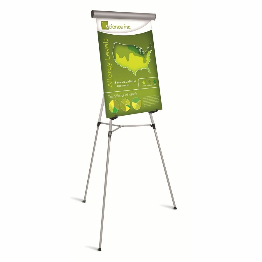 MasterVision 3-leg Display Easel - 45 lb Load Capacity - 63" Height x 28.50" Width x 32" Depth - Tabletop, Floor - Metal, Aluminum, Plastic - Silver