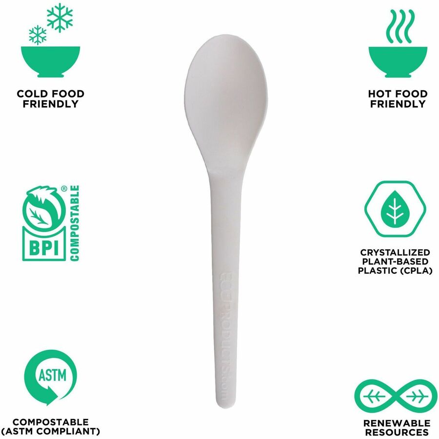 1 Piece(s) - Spoon - 1 x Spoon - Disposable - Pearl White - 50/Pack - 20 / Carton