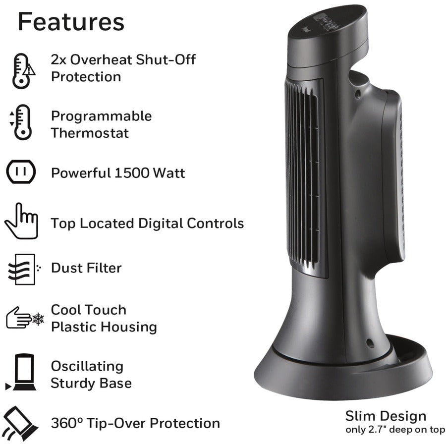 Ceramic - Electric - 750 W to 1500 W - 2 x Heat Settings - Timer - 1500 W - Oscillation - Tower - Black