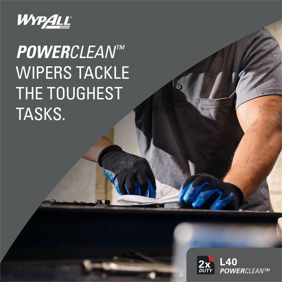 Wypall Power Clean L40 Extra Absorbent Towels - 10" Width x 10.80" Length - White - 90/Box - 1 Carton