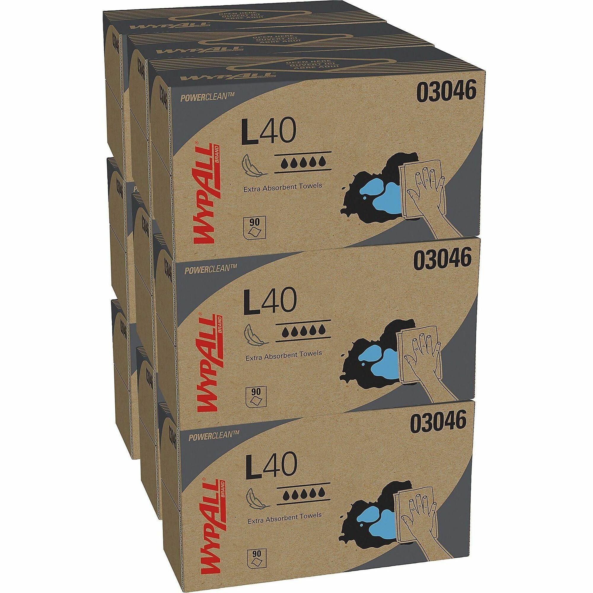 Wypall Power Clean L40 Extra Absorbent Towels - 10" Width x 10.80" Length - White - 90/Box - 1 Carton
