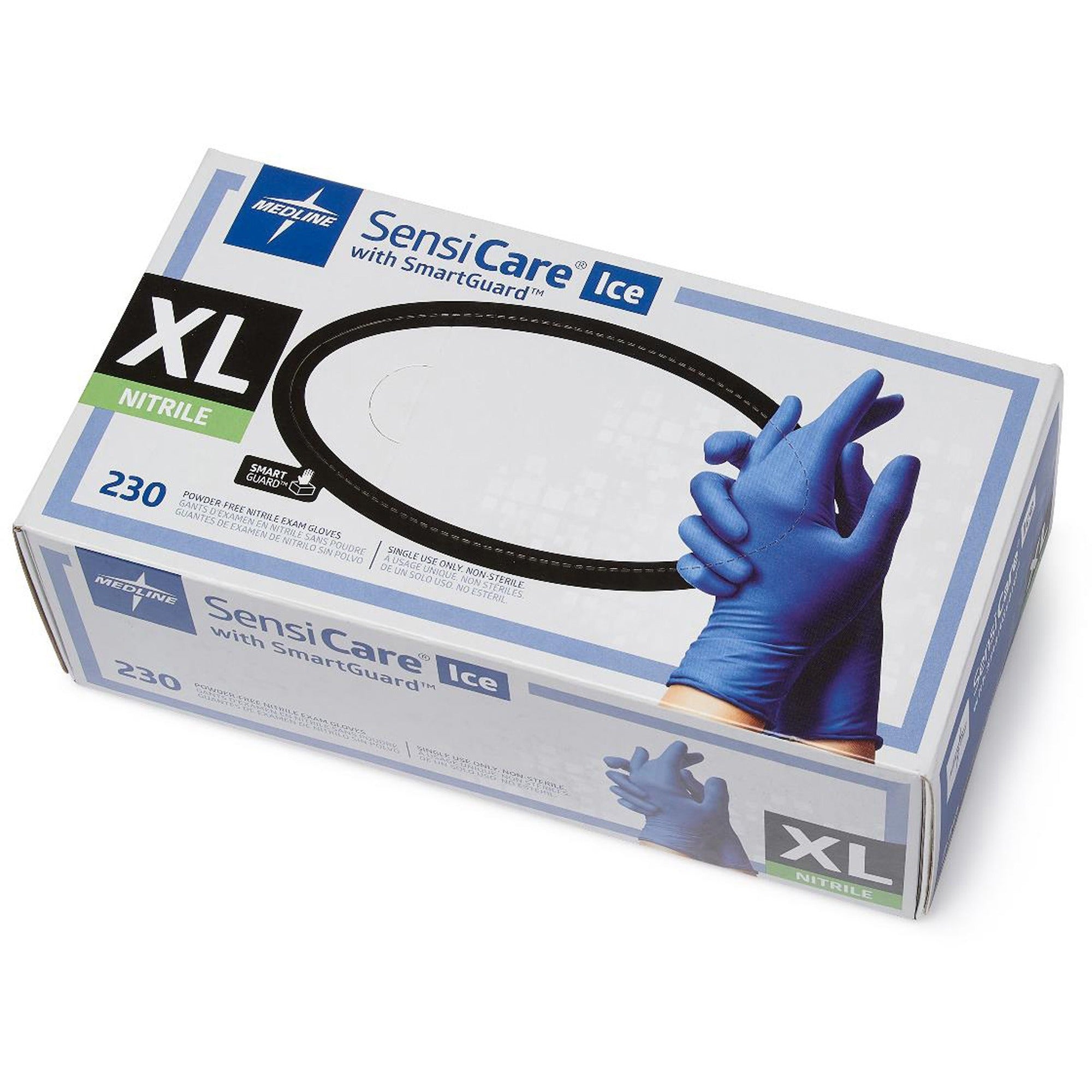 Medline SensiCare Ice Blue Nitrile Exam Gloves - 9.50" Glove Length - X-Large Size - Blue - Comfortable, Durable, Latex-free, Non-sterile, Textured Fingertip, Chemical Resistant - For Medical - 230 / Box