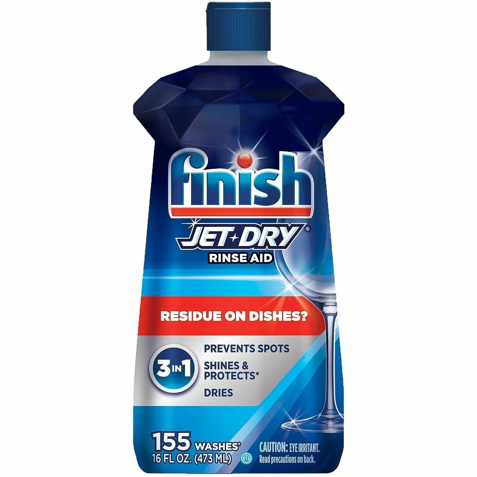 Finish Large Jet-Dry Rinse Aid - For Dish, Glass, Utensil - 16 fl oz (0.5 quart) - Original Scent - Recommended For: Spot Remover, Film Remover, Food Remover - Blue - 1 Each