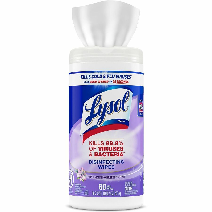 Lysol Early Morning Breeze Disinfecting Wipes - For Multipurpose, Multi Surface - Early Morning Breeze Scent - Recommended For: Virus Remover, Bacteria Remover - Disinfectant, Pre-moistened, Anti-bacterial - White - 80/Tub - 1 Each