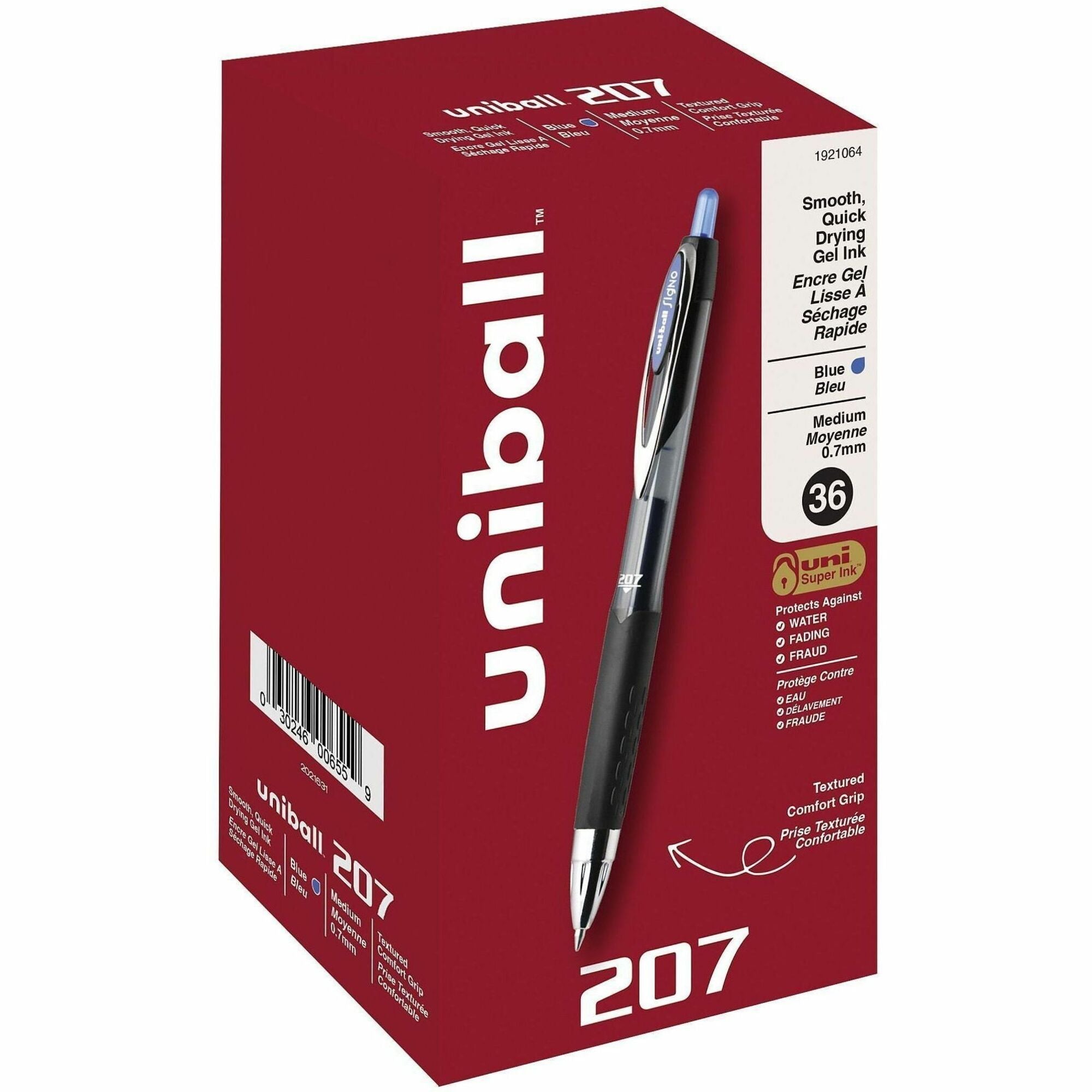 uniball™ 207 Gel Pen - 0.7 mm Medium Pen Point - Refillable - Retractable - Blue Ink - Gel-based - 36 / Pack