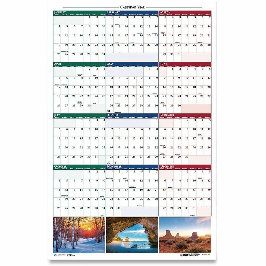 Julian Dates - Daily, Monthly - 12 Month - January 2026 to December 2026 - 2" x 1.38" , 1" x 1" Block - Paper - 24" Height x 18" Width - Laminated, Double-sided, Write on/Wipe off, Reversible, Erasable - 1 Each