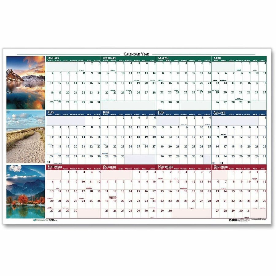 Julian Dates - Daily, Monthly - 12 Month - January 2026 to December 2026 - 2" x 1.38" , 1" x 1" Block - Paper - 24" Height x 18" Width - Laminated, Double-sided, Write on/Wipe off, Reversible, Erasable - 1 Each
