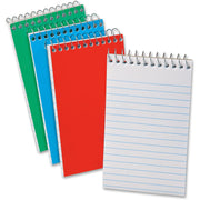 40 Sheets - Wire Bound - Narrow Ruled Front Ruling - 0.25" Ruled - 15 lb Basis Weight - 4" x 6" Sheet Size - White Paper - Red Pressboard, Green, Blue Cover - Compact, Flexible, Unperforated, Chipboard Backing - 1 Pack