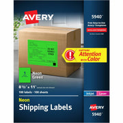 Avery&reg; Neon Shipping Labels, 8-1/2" x 11" , 100 Labels (5940)