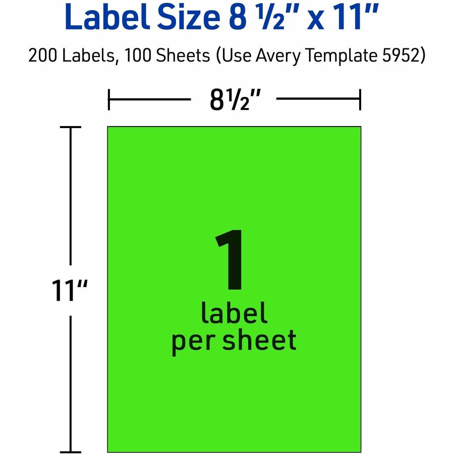 Avery&reg; Neon Shipping Labels, 8-1/2" x 11" , 100 Labels (5940)
