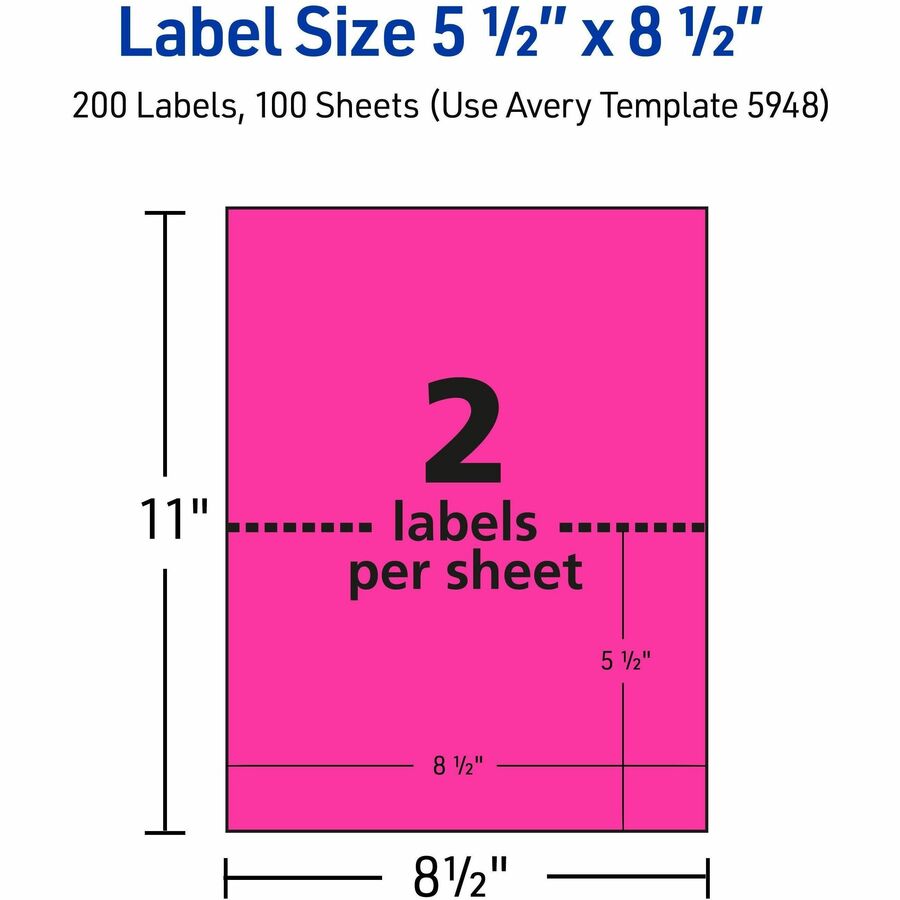 Avery&reg; Neon Shipping Labels, 5-1/2" x 8-1/2" , 200 Labels (5948)