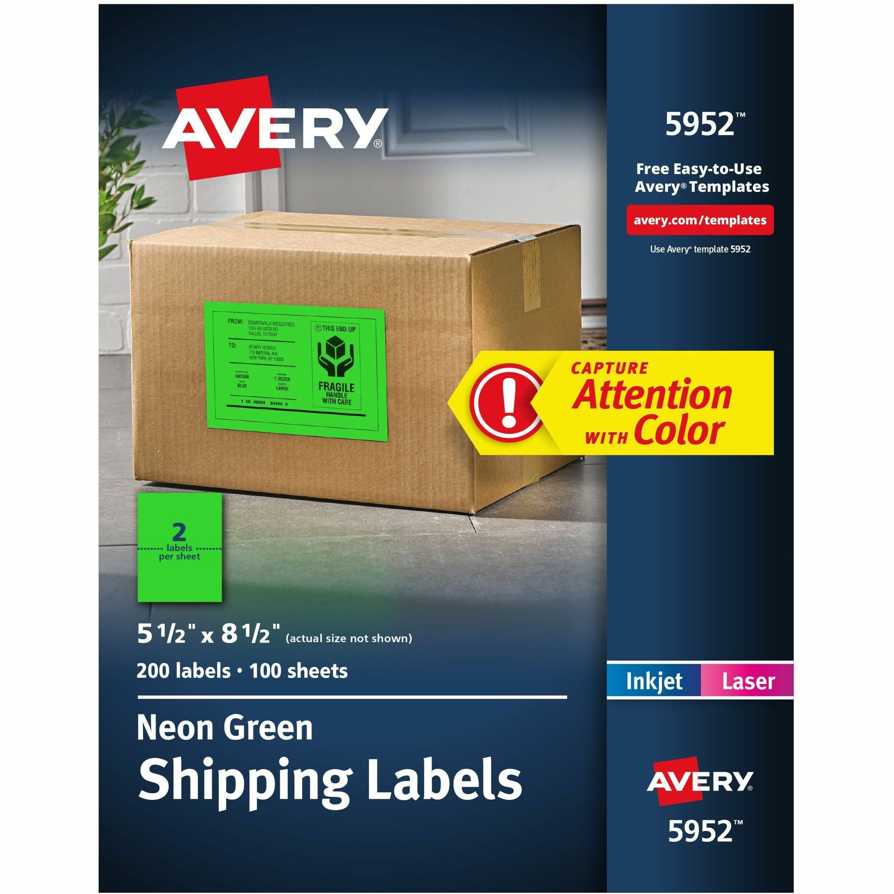 Avery&reg; Neon Shipping Labels, 5-1/2" x 8-1/2" , 200 Labels (5952)