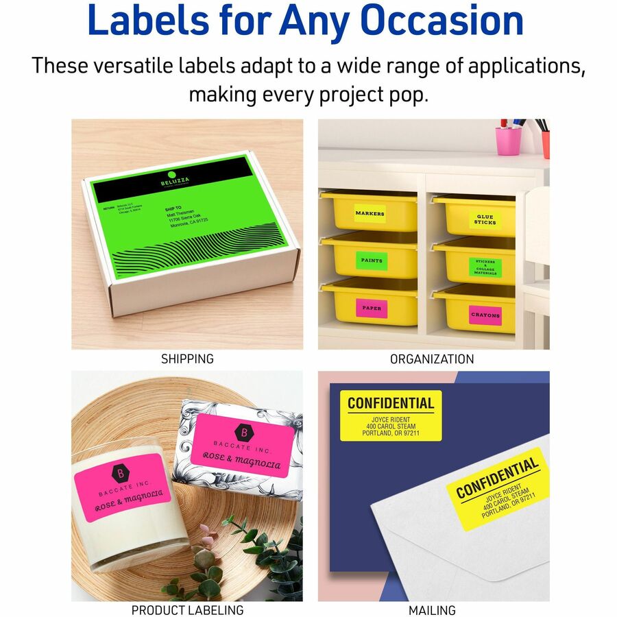 Avery&reg; Neon Shipping Labels, 5-1/2" x 8-1/2" , 200 Labels (5952)