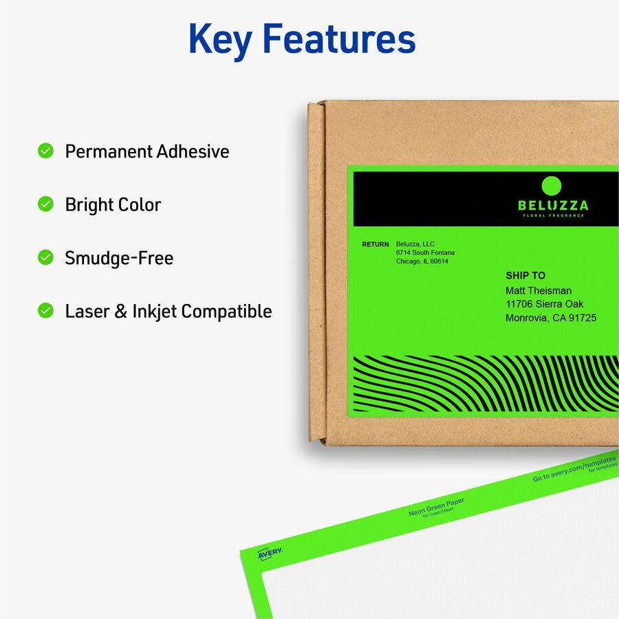 Avery&reg; Neon Shipping Labels, 5-1/2" x 8-1/2" , 200 Labels (5952)