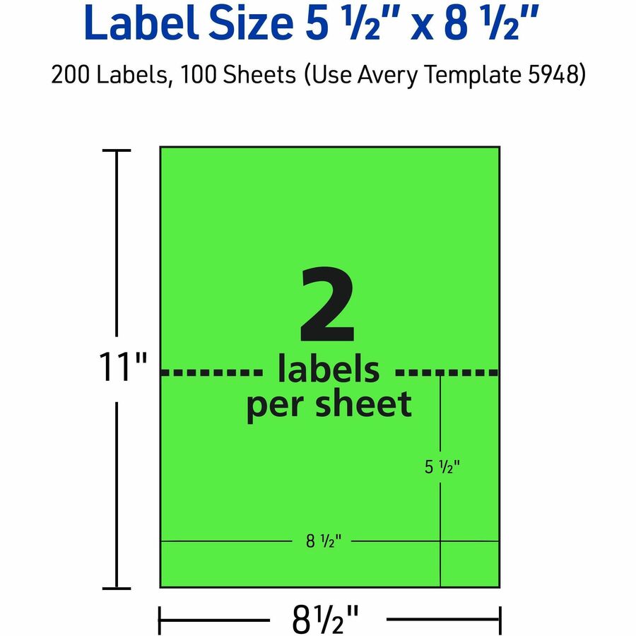 Avery&reg; Neon Shipping Labels, 5-1/2" x 8-1/2" , 200 Labels (5952)