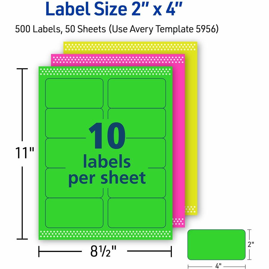 Avery&reg; 2"x 4" Neon Shipping Labels with Sure Feed, 500 Labels (5956)