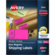 Avery&reg; 2" x 4" Neon Shipping Labels with Sure Feed, 1,000 Labels (5974)